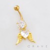 ANGEL WINGS HEART CZ DANGLE BELLY BUTTON NAVEL RING 316L SURGICAL STEEL